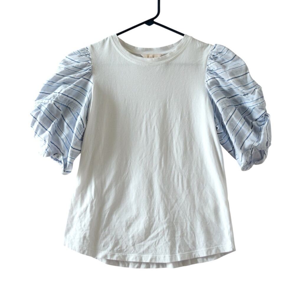 Rebecca Taylor puff striped Sleeve XS Top Fairy Quiet Luxury Preppy Romantic